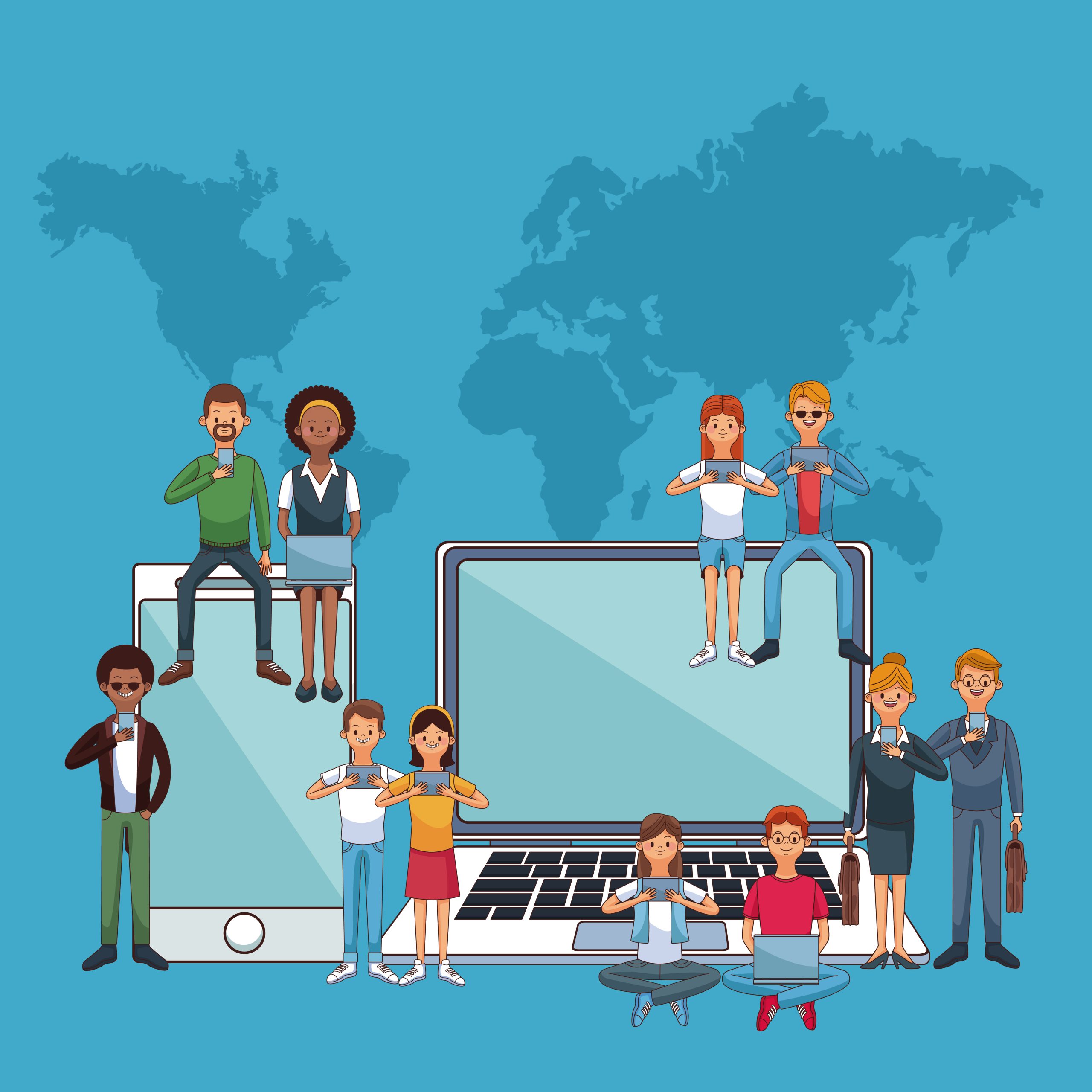 People conencting technology Illustration representing people connecting through online learning